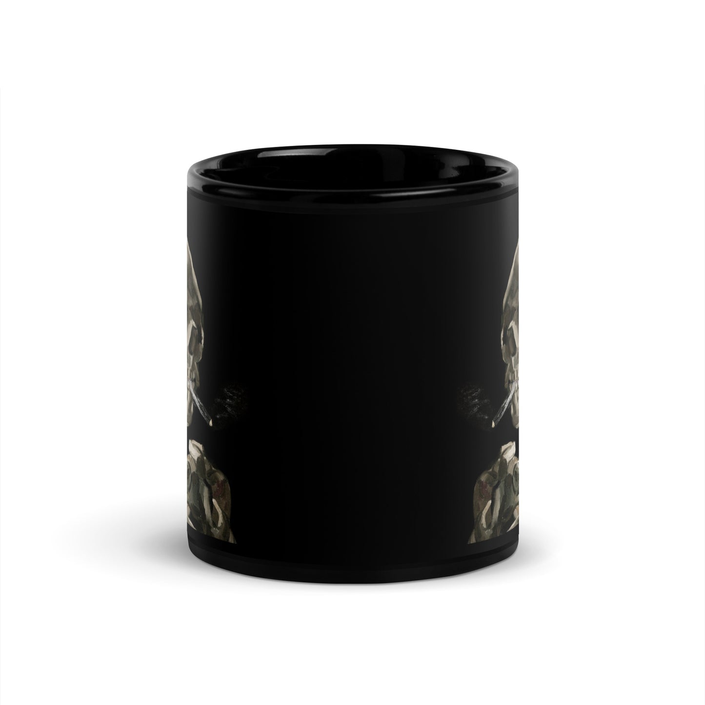 Skeleton with a Burning Cigarette, 11oz Black Mug