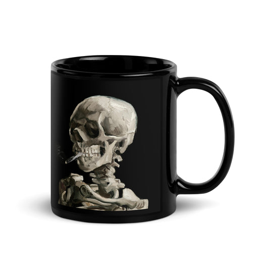 Skeleton with a Burning Cigarette, 11oz Black Mug