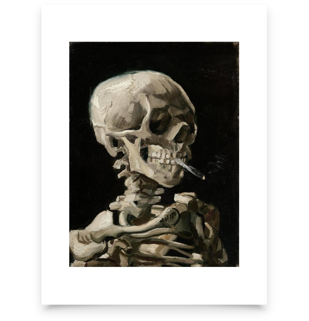 Skeleton with a Burning Cigarette, Fine Art Print